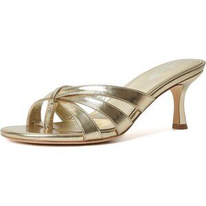 Women Strappy Kitten Gold Heels Open Toe Mules Thong Sandal for Party Wedding